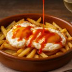 Huevos rotos con patatas y salsa brava