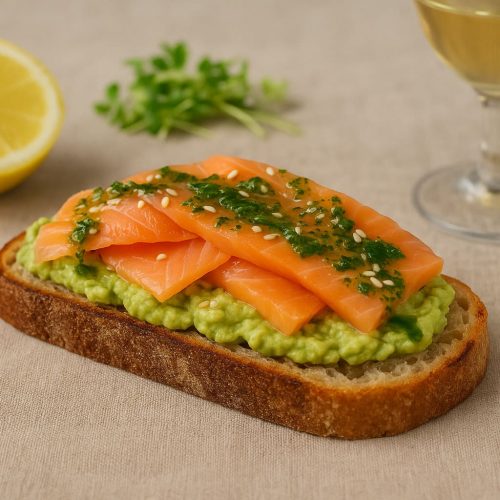tosta de salmon con aguacate y salsa verde para un brunch