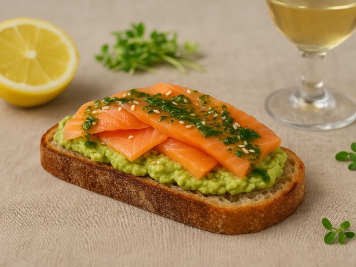 tosta de salmon con aguacate y salsa verde para un brunch